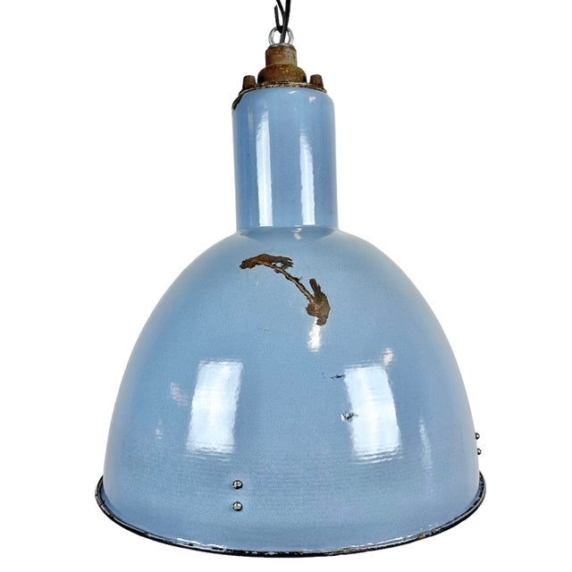 Vintage Blue Cast Iron Ceiling Lamp, 1950s For Sale - Image 14 of 14