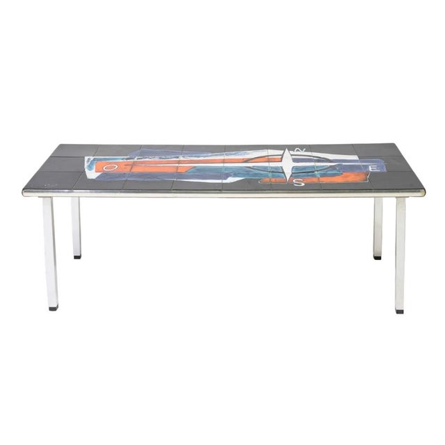 Mid-Century Modern Antonio De Nisco, Coffee Table, Ceramic, Chrome, Belgium, 1970s For Sale - Image 3 of 6