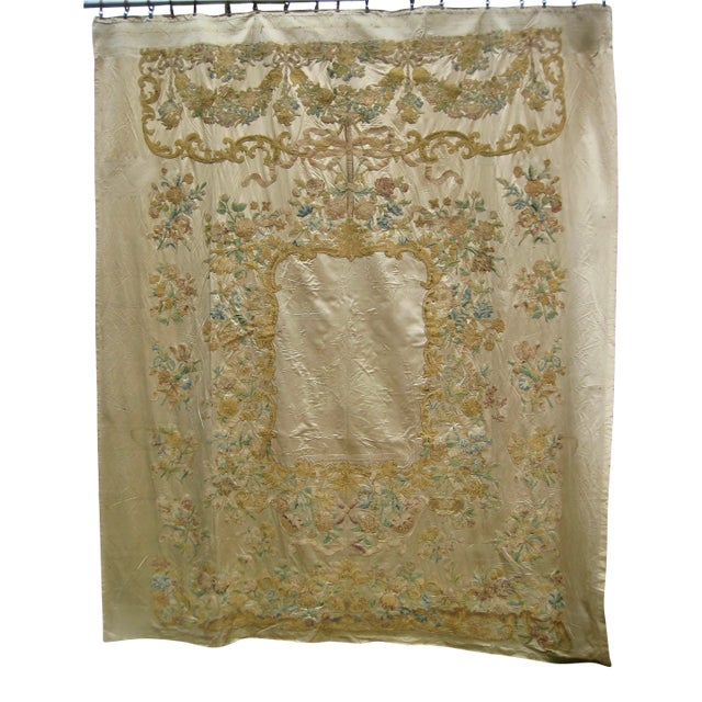 Large Silk Italian Baroque Floral Embroidery From the 1700 Hundreds For Sale