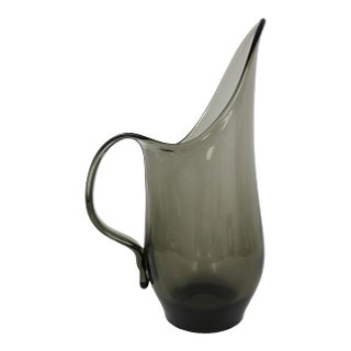 Mid Century Stretched Smoke Glass Pitcher by Elmer E. Miller For Sale