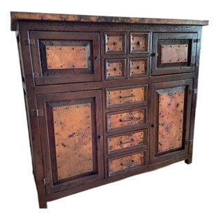 Authentic Mexican Francisco Reclaimed Wood & Hand-Hammered Copper Credenza For Sale