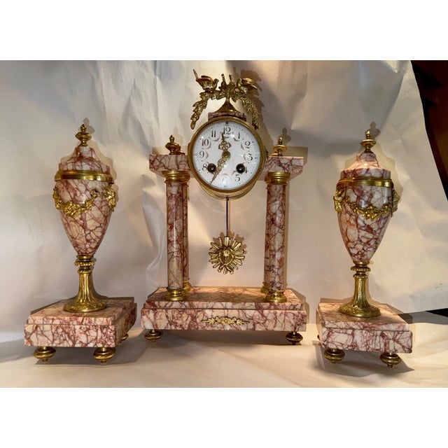 Antique French Portico Clock Garniture Set For Sale In Los Angeles - Image 6 of 12