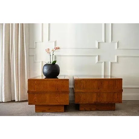 Vintage 1970s Monumental Pedestal Side Tables With Cane and Smoked Glass Top, Pair For Sale In Minneapolis - Image 6 of 8