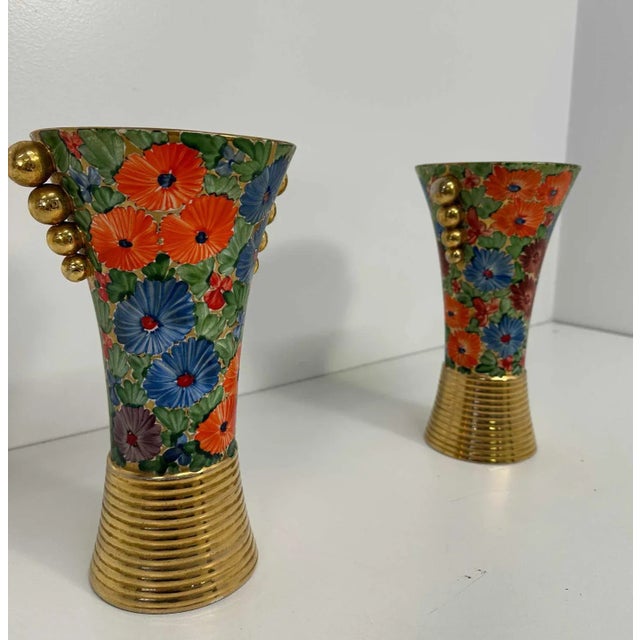 Italian Art Deco Flowers Painted Ceramic Vases, 1940s, Set of 2 For Sale - Image 4 of 10