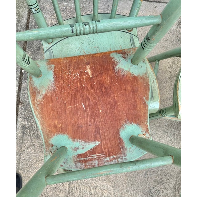 Set of 9 Antique Pennsylvania Thumb Back Chairs in Original Paint For Sale - Image 9 of 9