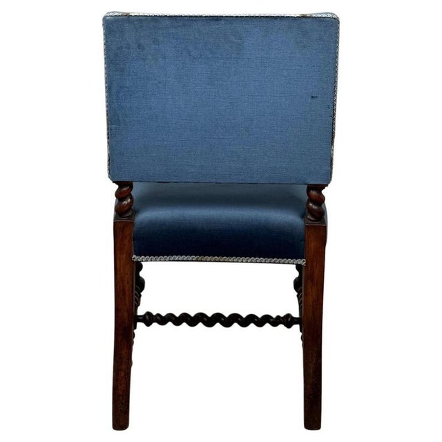 Blue Antique English Victorian Carved Oak Barley Twist Armchair For Sale - Image 8 of 14