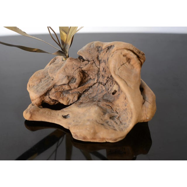 Wood 1970s Mid Century Modern Brass Butterfly on Plant Sculpture For Sale - Image 7 of 13