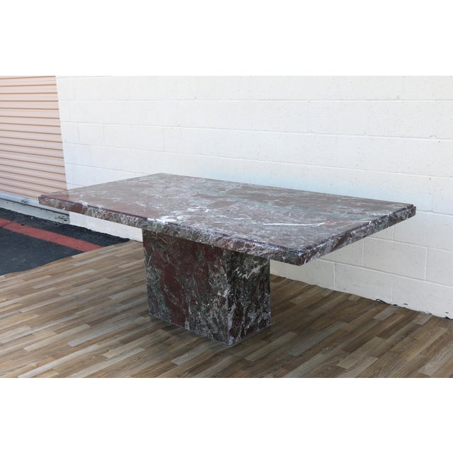 Postmodern 1970s Italian Postmodern Rosso Levanto Marble Dining Table | Monumental Modern Pedestal Table For Sale - Image 3 of 18