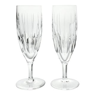 Vintage Pair of Short Stem Crystal Fluted Champagne GlasseS For Sale