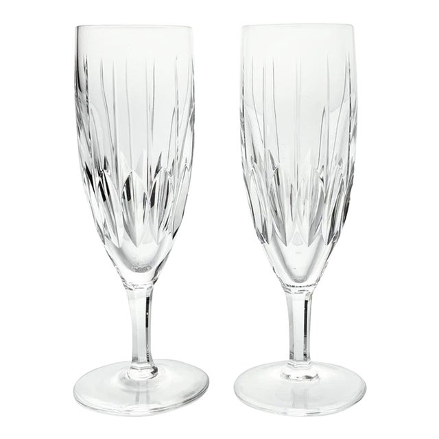 Vintage Pair of Short Stem Crystal Fluted Champagne GlasseS For Sale