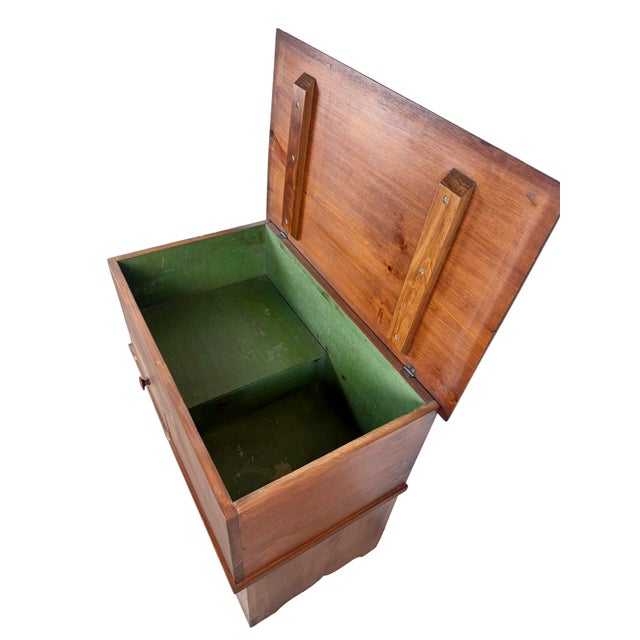 Primitive Pine Farmhouse Drysink Cabinet With Green-Lined Lift Top For Sale - Image 10 of 14