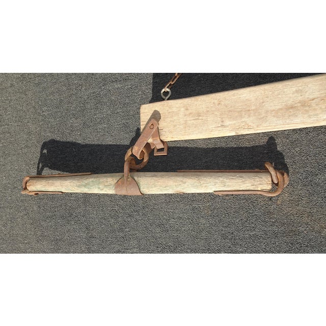 1930s Antique Hand Forged Ox Yoke Primitive Western Farm Tool W Iron Rings Room Decor For Sale - Image 5 of 18