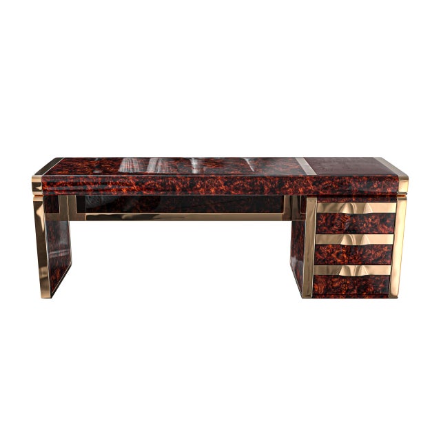 "Riccio / E" Hand Crafted Desk With Burl Walnut and Bronze Details Bizimyer Furniture. Unmatched. Unrivalled. Designed by...
