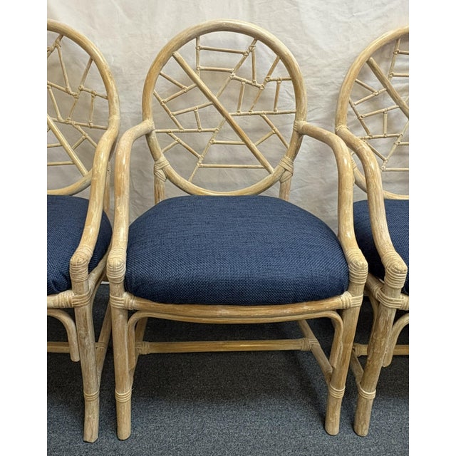 Mid-Century Modern Vintage McGuire Style Cracked Ice Rattan and Rawhide Chairs- Set of 4 For Sale - Image 3 of 15