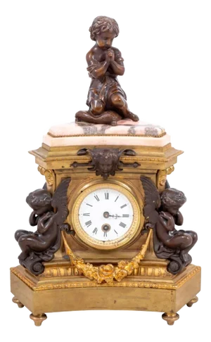 Napoleon III Gilt & Patinated Bronze Figural Clock