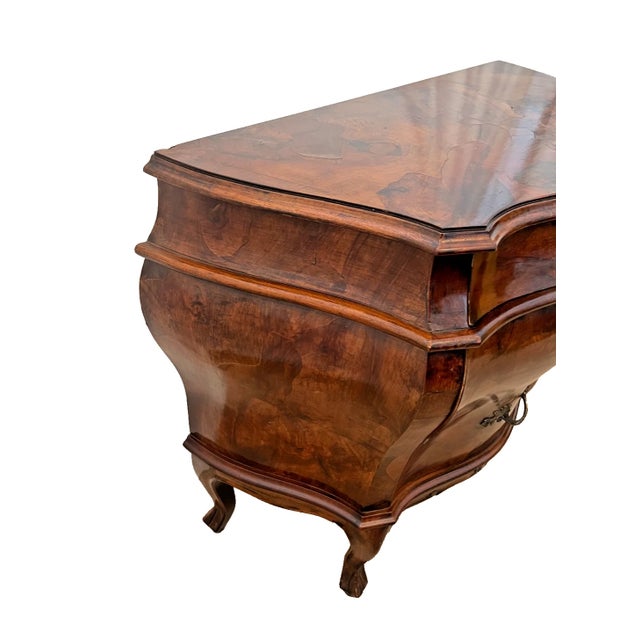 Wood Vintage Venetian Bombe Commode Small Chest of Drawers Burl Turtle Shell Walnut For Sale - Image 7 of 13