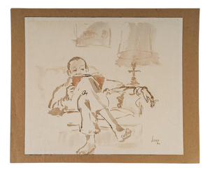 Evelyne Luez, A Man in His Armchair, 1950s, Watercolour on Paper