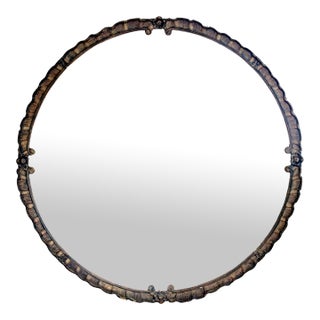 Large Round Hand Carved Wood Mirror, Early 20th Century For Sale