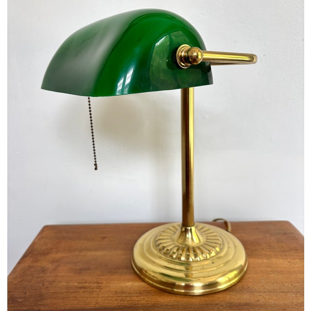 Beautiful brass banker's desk lamp with Emeraldite shade and drawstring pull. A classic and traditional touch. Please see...