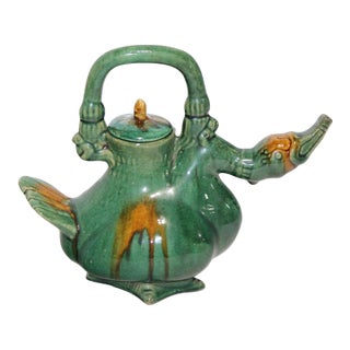 Antique Chinese Majolica Duck Teapot For Sale