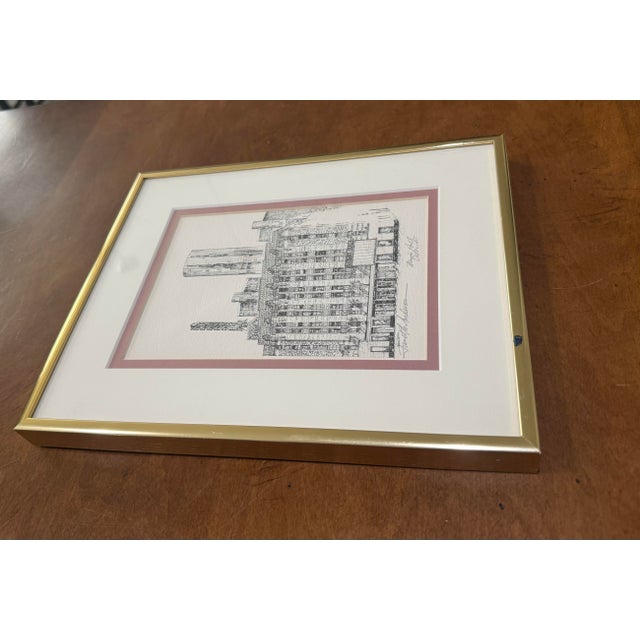 Signed Architectural Print of Detroit Music Hall by Garrett Anderson For Sale In Phoenix - Image 6 of 12