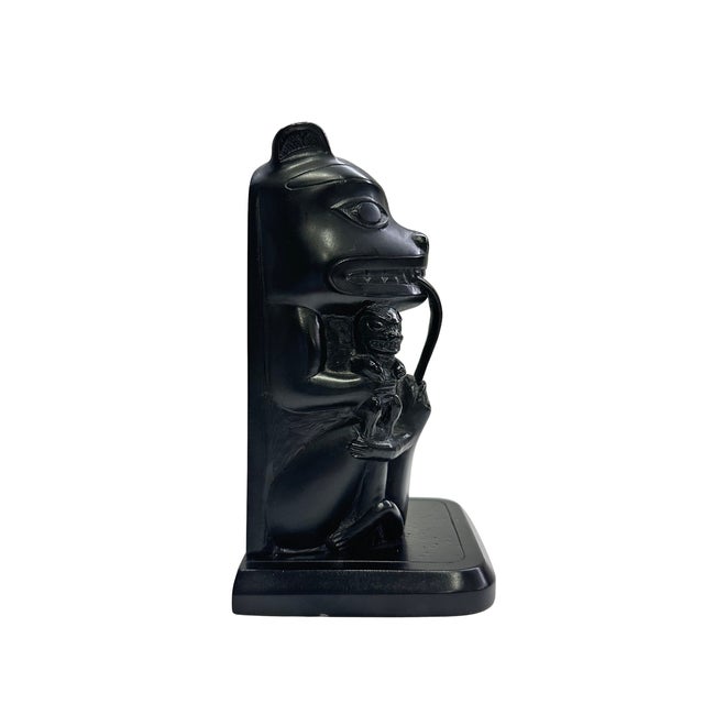 Native American Vintage Boma Hand-Carved Black Totem Pole Sculpture For Sale - Image 3 of 7