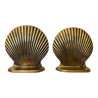 Vintage Solid Brass Nautical Seashell Bookends - a Pair For Sale