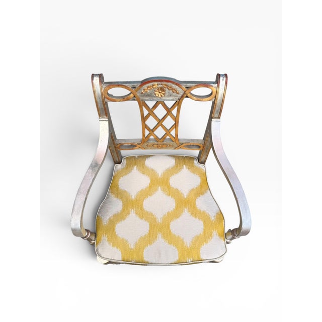 Pair of Vintage Maitland-Smith Silver & Gold Leaf Neoclassical Armchairs With New Designer Cushions For Sale - Image 9 of 14
