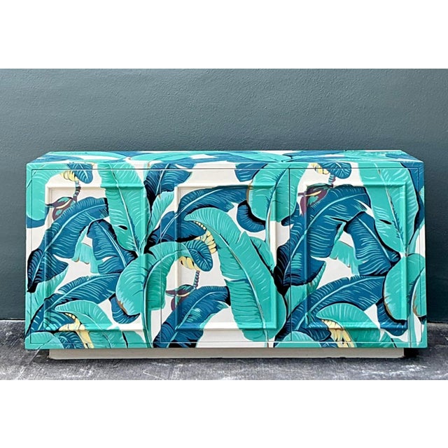 Vintage Boho Hand Painted Palm Frond Credenza For Sale - Image 9 of 14