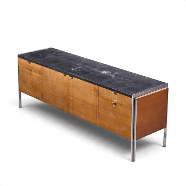 Stow & Davis Mid Century Walnut, Leather and Chrome Credenza For Sale - Image 10 of 11