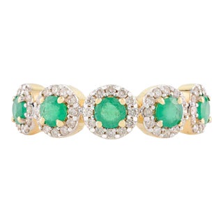 5 Stone Round Cut Emerald Diamond Wedding Band Size 5 For Sale