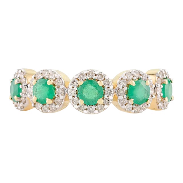 5 Stone Round Cut Emerald Diamond Wedding Band Size 5 For Sale
