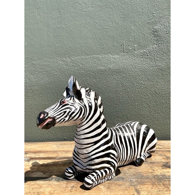 Vintage Italian Glazed Ceramic Zebra For Sale - Image 9 of 12