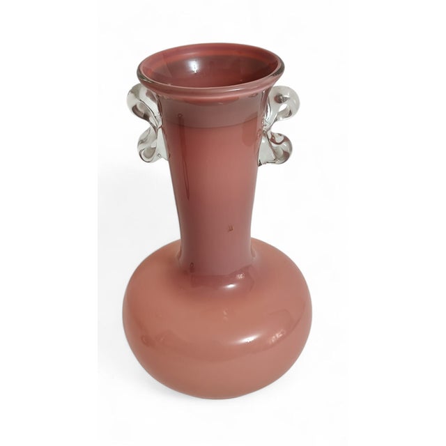 Mid-Century Modern ​Tall Postmodern Pink Opaline Art Glass Bottle Vase With Loop Handles, Poland 1970s For Sale - Image 3 of 6