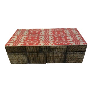 Indian Wood & Bone Ikat Lidded Box For Sale