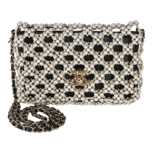 Black Gold Metal Pearl Embellished Mini Flap Bag