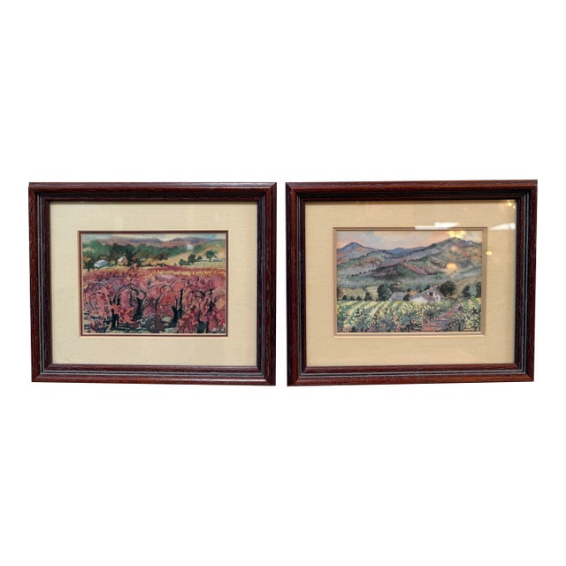 Ellie Marshall Watercolor Landscapes, Set of Two For Sale