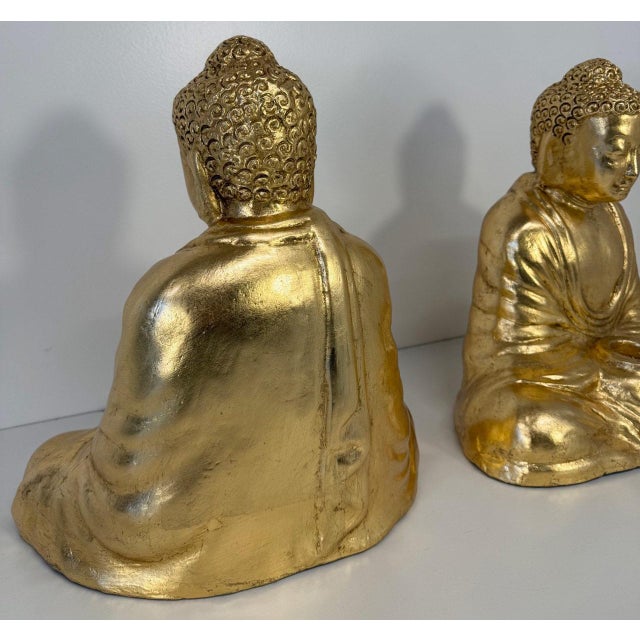 Southeast Asian Artist, Buddha Sculptures, 20th Century, Gilt Terracotta, Set of 2 For Sale - Image 10 of 14