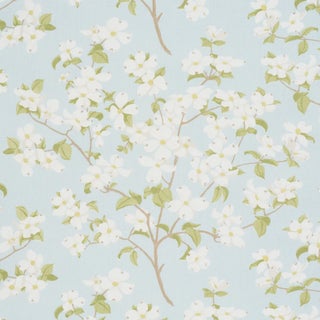 Schumacher Blooming Branch Fabric In Sky For Sale