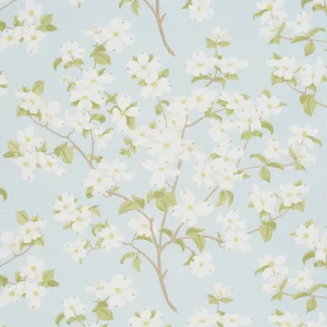 Schumacher Blooming Branch Fabric In Sky