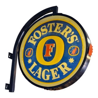 Vintage Fosters Lager Beer Light Up Sign Double Sided For Sale