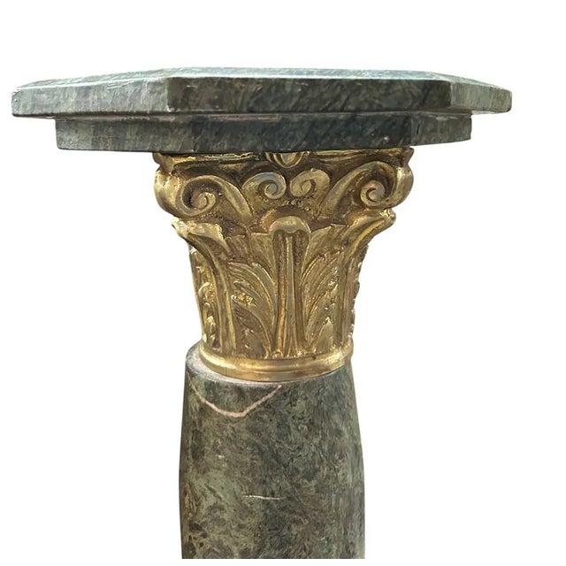 Pair of Antique French Green Marble & Gilt Bronze Pedestals 44" For Sale - Image 4 of 7
