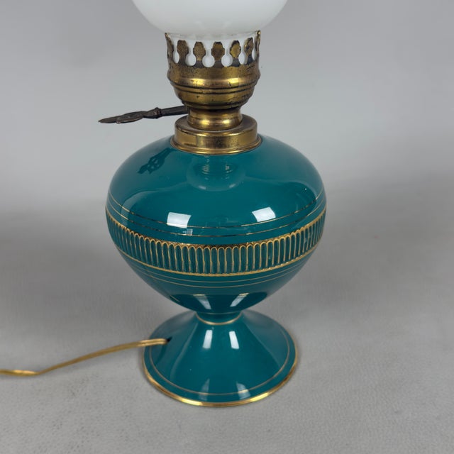 Green Florentine Porcelain Table Lamp with Opaline Glass For Sale - Image 6 of 12