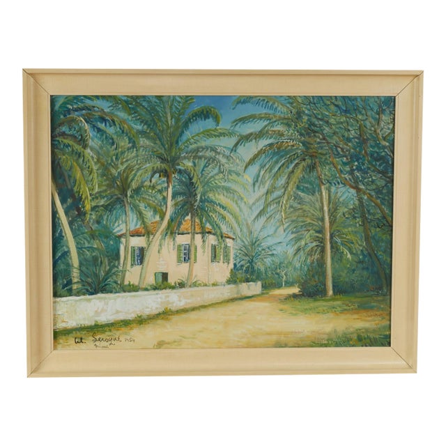 Tropical Painting of a Miami Estate by Alois Lecoque For Sale