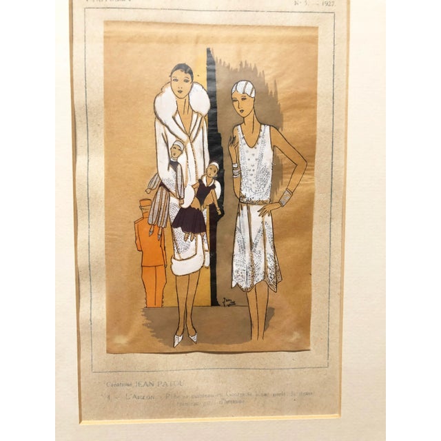 Very chic Original Pochoir, for Jean Patau , used in the “Tres Parisien” French Fashion magazine, 1927. Two woman --one...