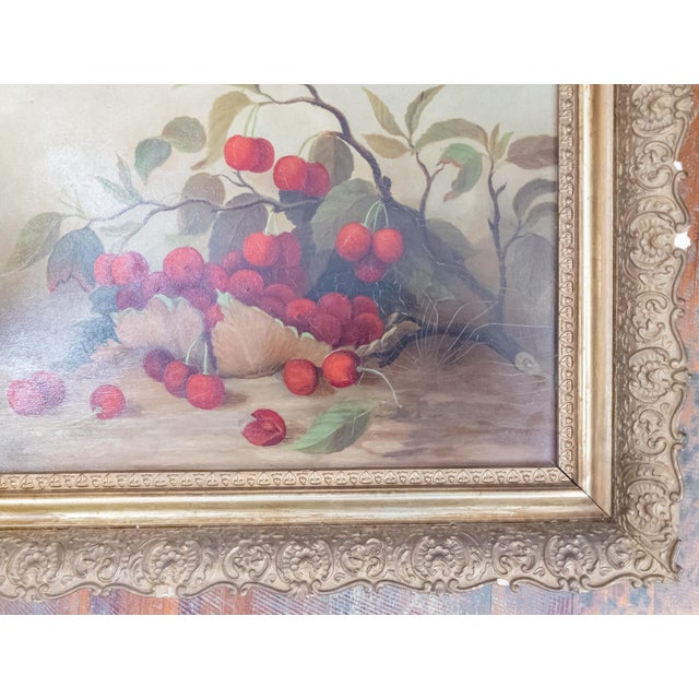 Late 19th Century 19th Century American Still Life Oil Painting of Cherries, Unsigned For Sale - Image 5 of 13