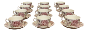 Rose Chintz Pattern Coffee and Tea Service for Twelve People in English Porcelain from Johnson Bros, Set of 12