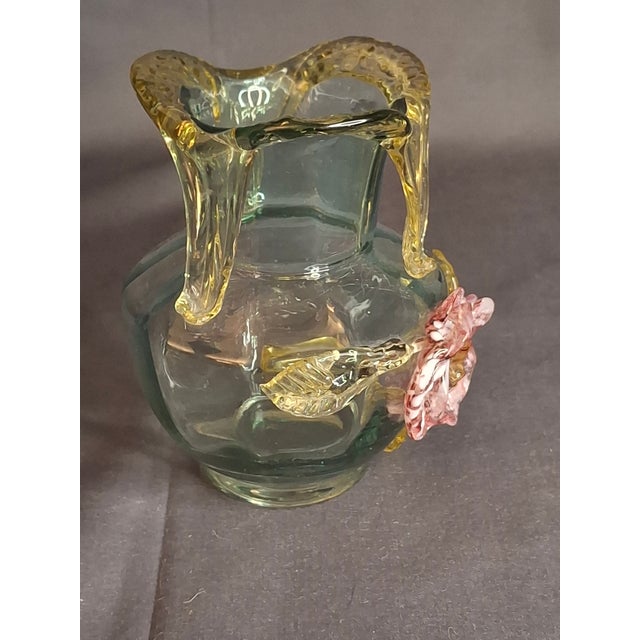 Victorian Rare Stevens & Williams Manganese Uranium Glass Bud Vase Applied Rose and Rigaree Feet C 1880 For Sale - Image 3 of 18