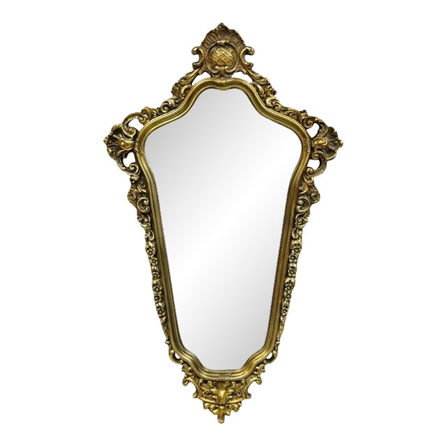 Vintage French Rococo Baroque Style Gold Frame Wall Mirror For Sale