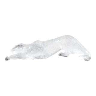 Modernist Spotted Stalking Leopard in Frosted Crystal Signed by Lalique For Sale